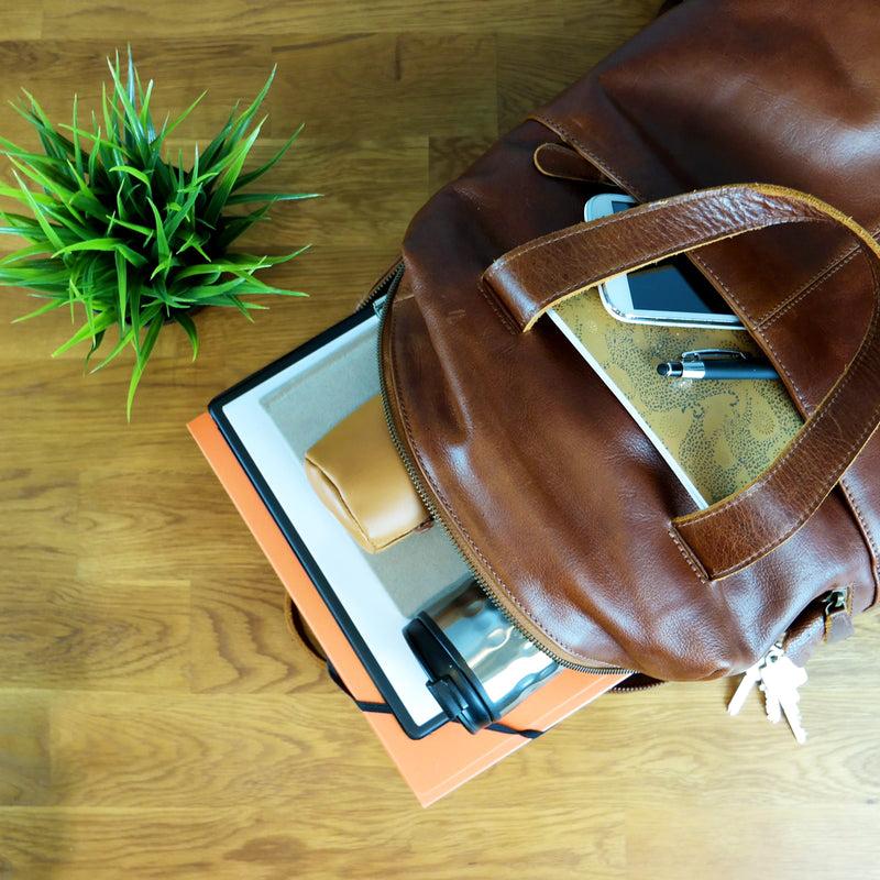 Leconi großer Rucksack Lederrucksack Freizeitrucksack Damen Herren Leder braun LE1020 Bis zu 55% Rabatt