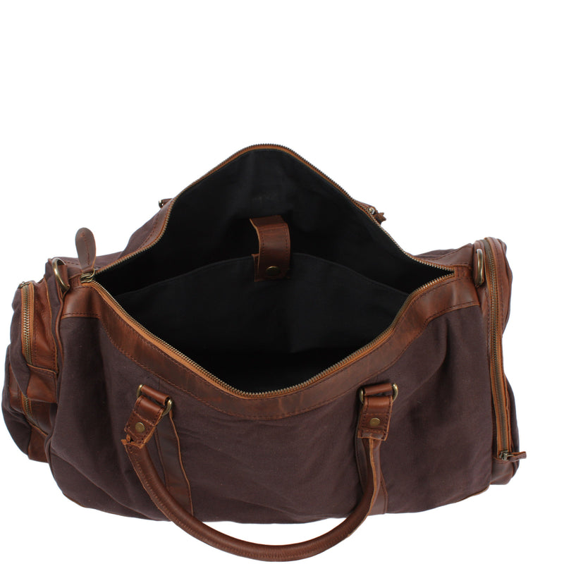 Leconi Reisetasche Weekender Sporttasche Damen Herren Leder Canvas mokka LE2017 Nur noch ein Tag übrig