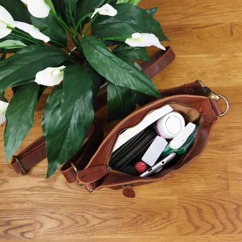 Leconi kleine Umhängetasche Schultertasche Freizeittasche Leder braun LE3049 Super Rabatt