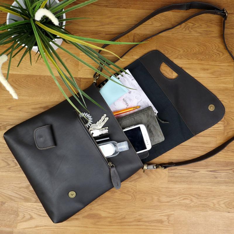 Leconi Umhängetasche Ledertasche Schultertasche Leder dunkelbraun LE3027 Riesige Rabatte