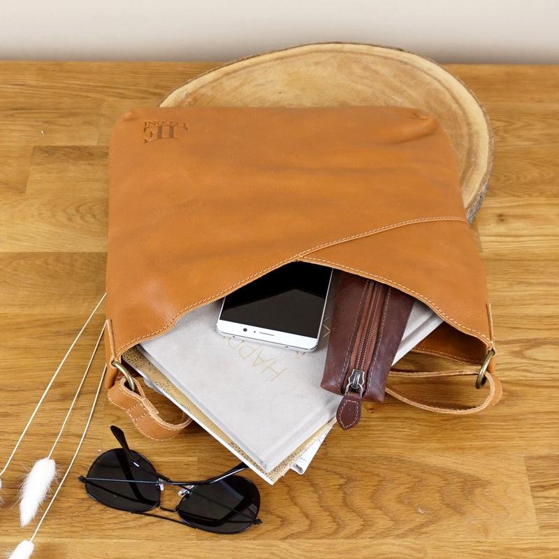 Leconi Umhängetasche Damentasche Schultertasche Leder cognac LE0065 Clearance-Verkauf