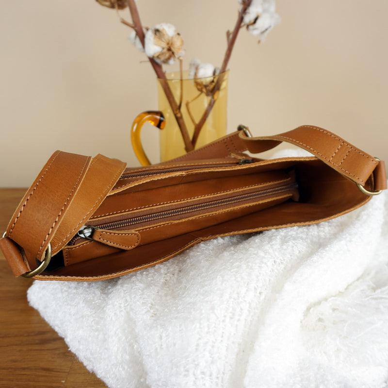 Leconi Umhängetasche Damentasche Schultertasche Leder cognac LE0065 Clearance-Verkauf