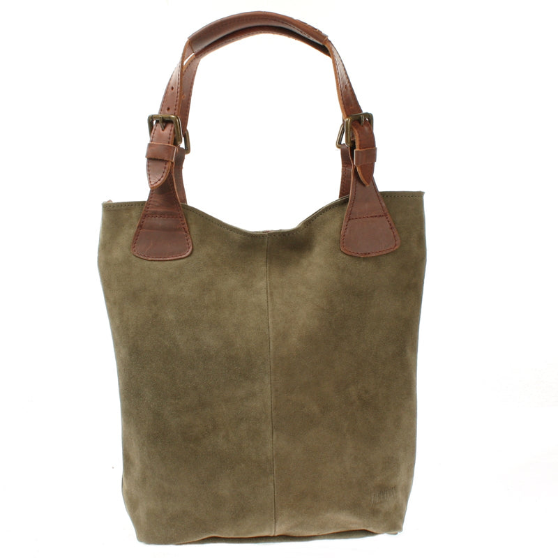 Leconi Henkeltasche Damentasche Veloursleder Leder grün LE0033 Kostenloser Versand international