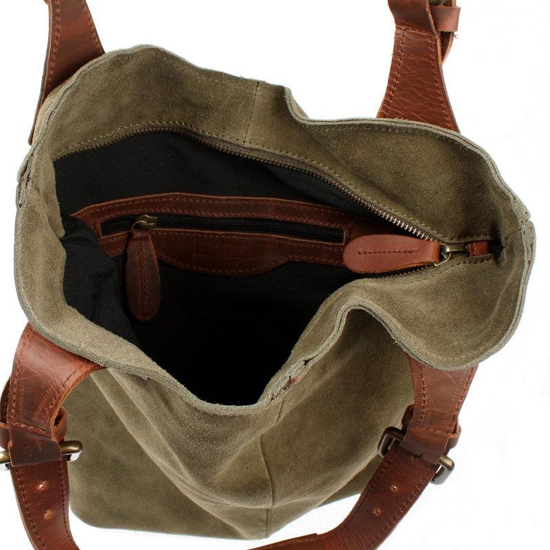 Leconi Henkeltasche Damentasche Veloursleder Leder grün LE0033 Kostenloser Versand international