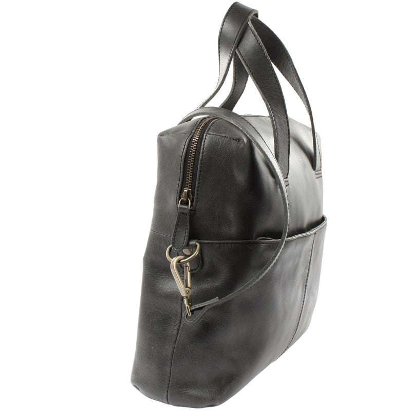 Leconi Schultertasche Henkeltasche Shopper Handtasche Damen Leder dunkelgrau LE0059 Speichern exportieren
