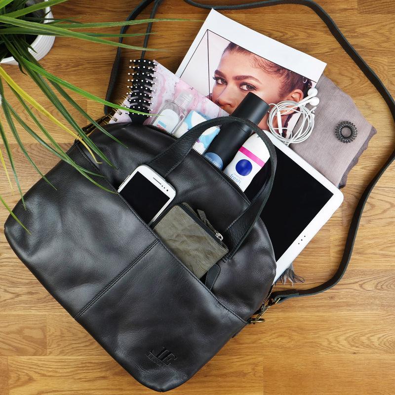 Leconi Schultertasche Henkeltasche Shopper Handtasche Damen Leder dunkelgrau LE0059 Speichern exportieren