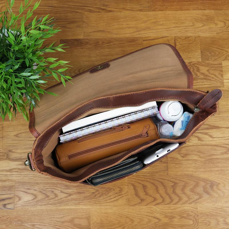 Leconi Umhängetasche Damen Schultertasche Damentasche Handtasche Leder braun LE3053 Black Friday Preise