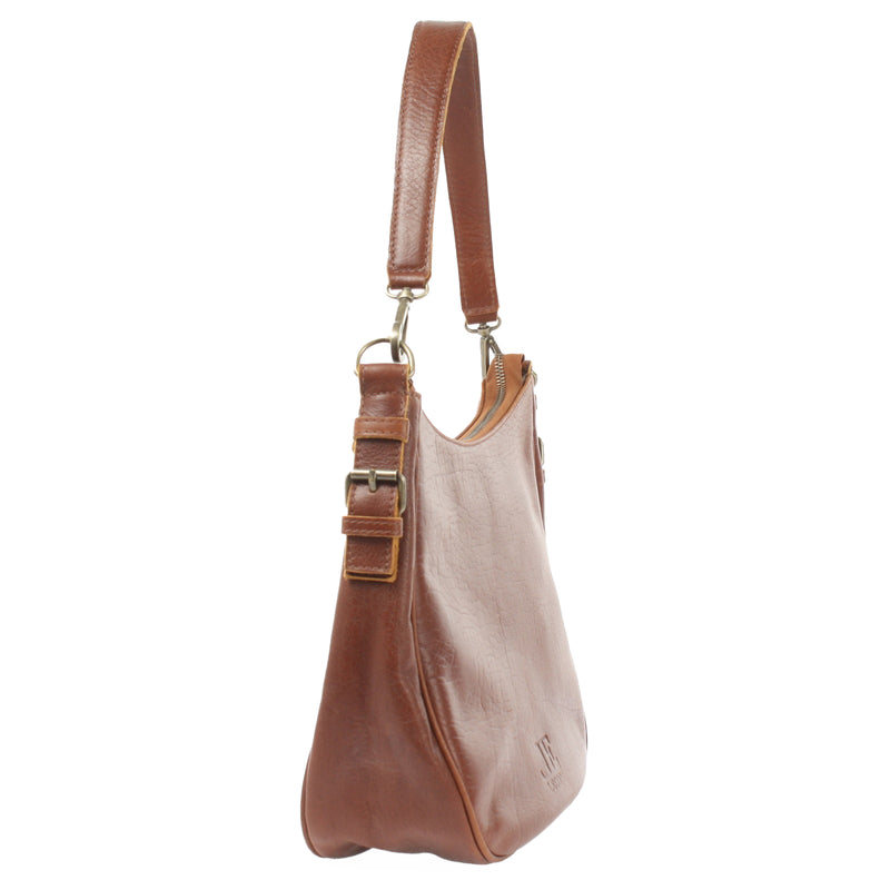 Leconi Schultertasche Henkeltasche Damentasche Leder braun LE0063 zollfrei