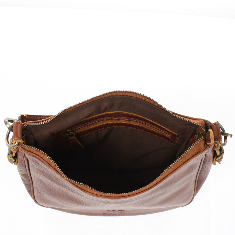 Leconi Schultertasche Henkeltasche Damentasche Leder braun LE0063 zollfrei