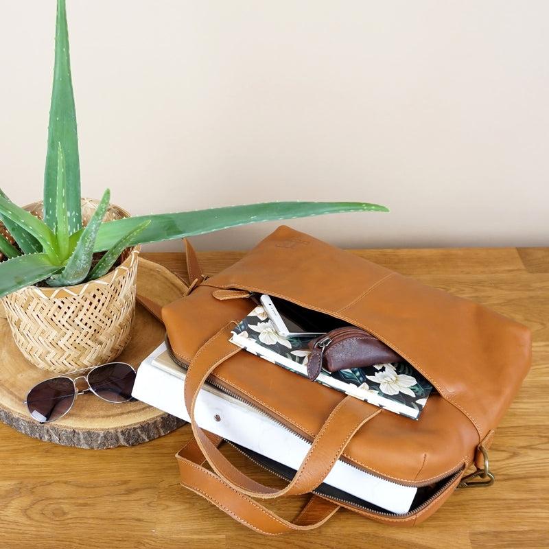 Leconi Schultertasche Henkeltasche Shopper Handtasche Damen Leder cognac LE0059 50% Rabatt für begrenzte Zeit