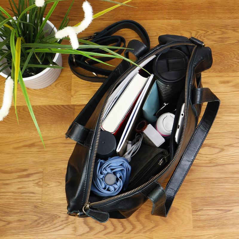 Leconi Shopper Schultertasche Henkeltasche Damen Handtasche Leder schwarz LE0061 2025