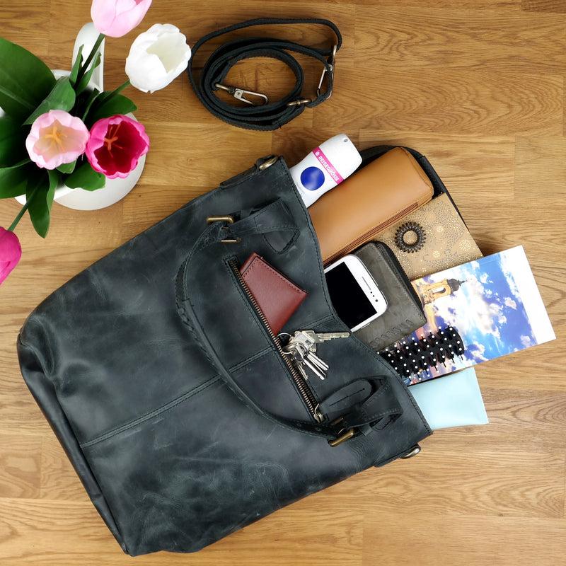 Leconi Umhängetasche Schultertasche Henkeltasche Damentasche Leder grau LE0054 Online