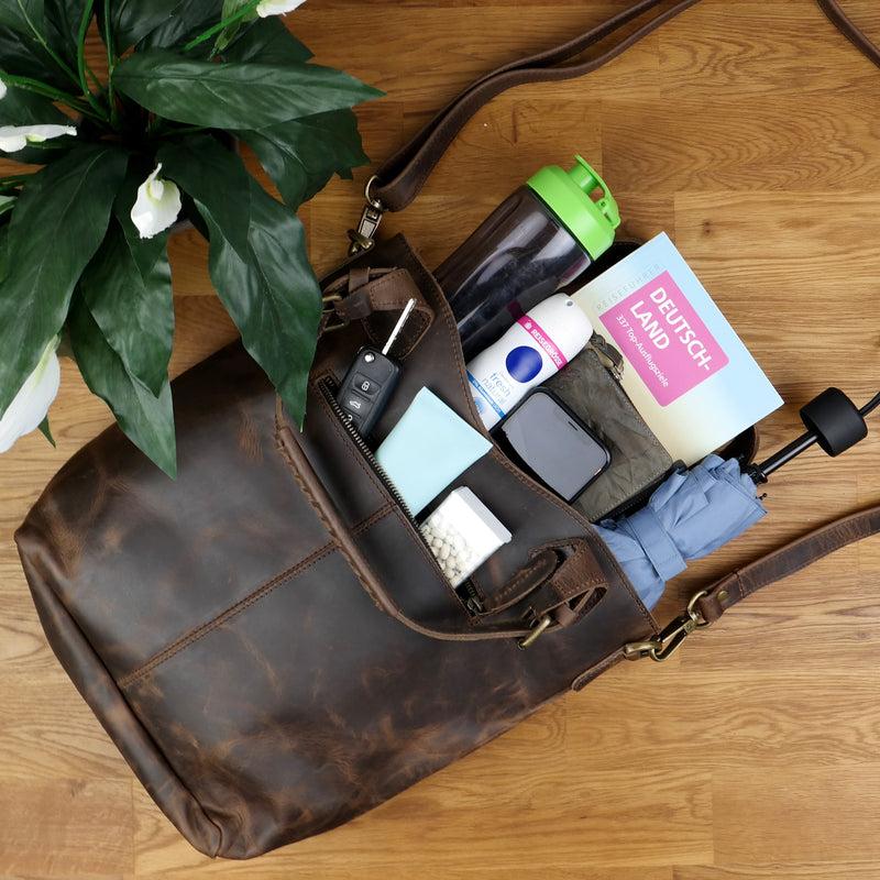 Leconi Umhängetasche Schultertasche Henkeltasche Damentasche Leder schlamm LE0054 Outlet