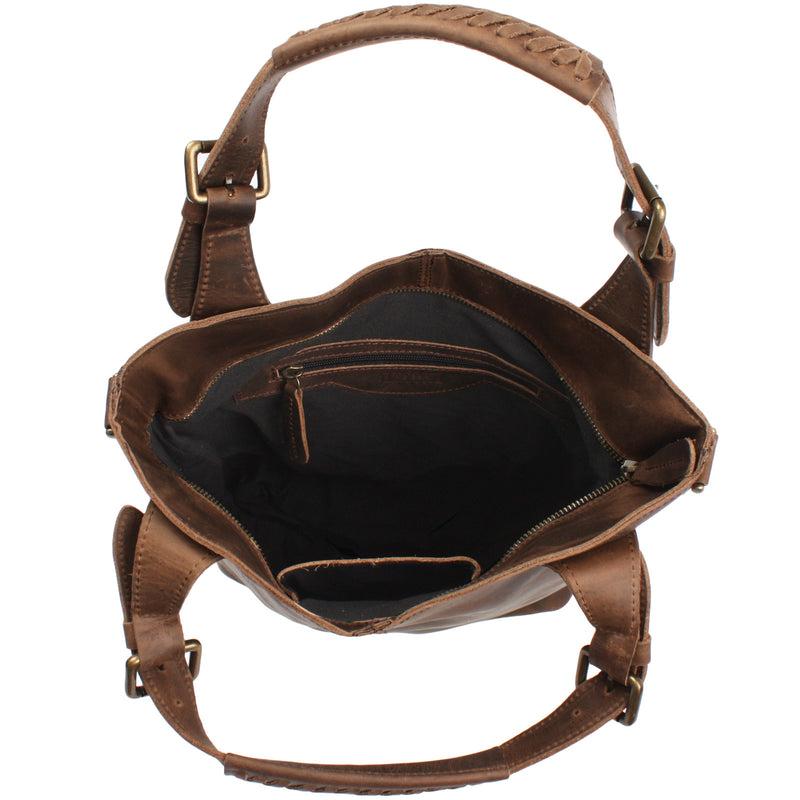 Leconi Umhängetasche Schultertasche Henkeltasche Damentasche Leder schlamm LE0054 Outlet
