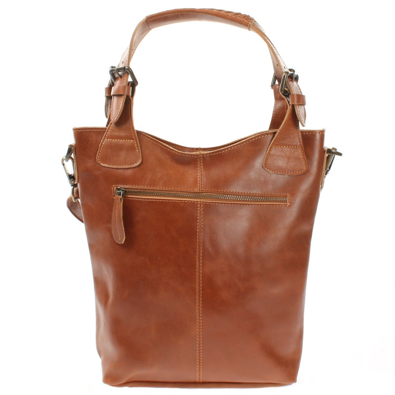 Leconi Umhängetasche Schultertasche Henkeltasche Damentasche Leder cognac LE0054 Auslauf