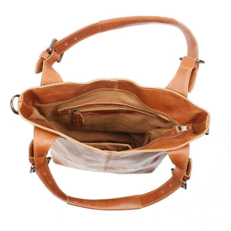 Leconi Umhängetasche Schultertasche Henkeltasche Damentasche Leder cognac LE0054 Auslauf