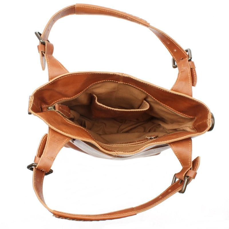 Leconi Umhängetasche Schultertasche Henkeltasche Damentasche Leder cognac LE0054 Auslauf