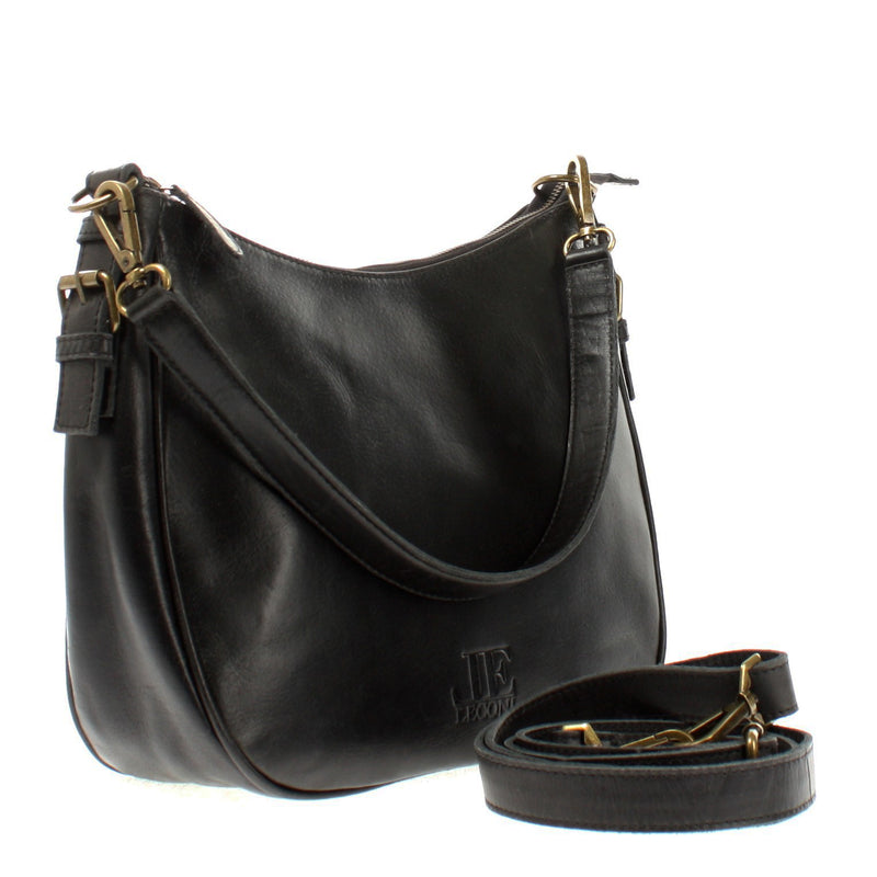 Leconi Schultertasche Handtasche Damentasche Leder schwarz LE0063 Verkauf