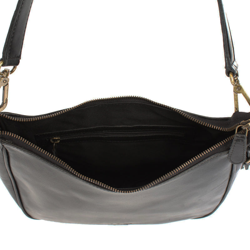 Leconi Schultertasche Handtasche Damentasche Leder schwarz LE0063 Verkauf
