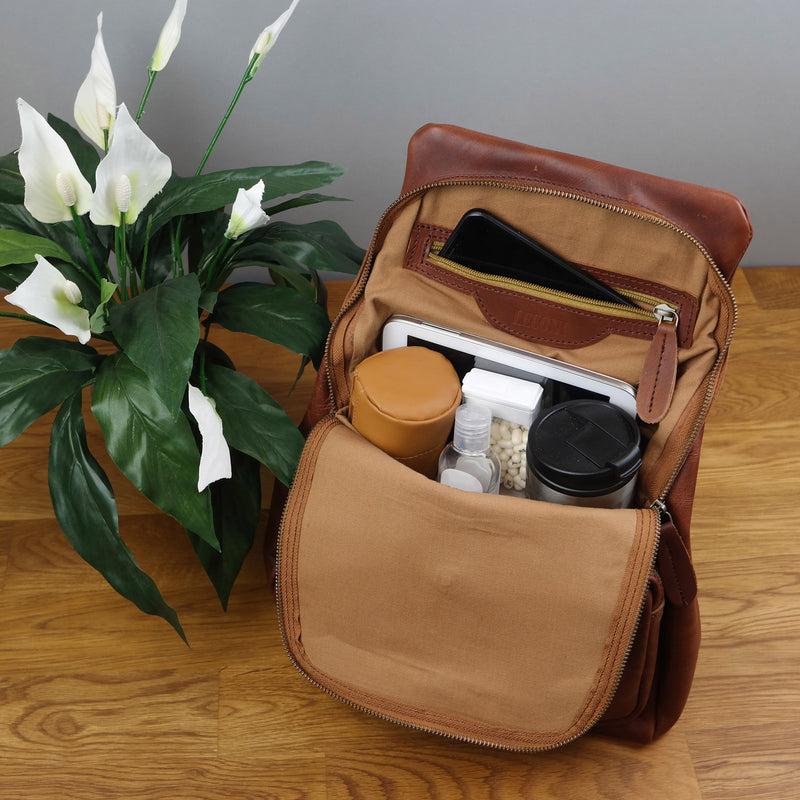 Leconi Rucksack Freizeitrucksack vintage Lederrucksack Damen Herren Leder braun LE1008 im Angebot