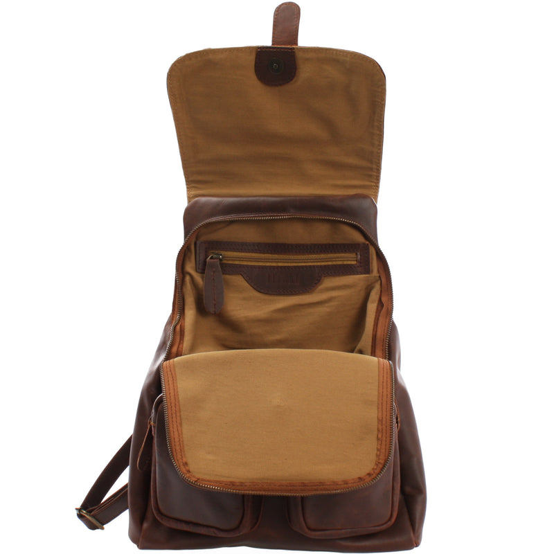 Leconi Rucksack Freizeitrucksack vintage Lederrucksack Damen Herren Leder braun LE1008 im Angebot