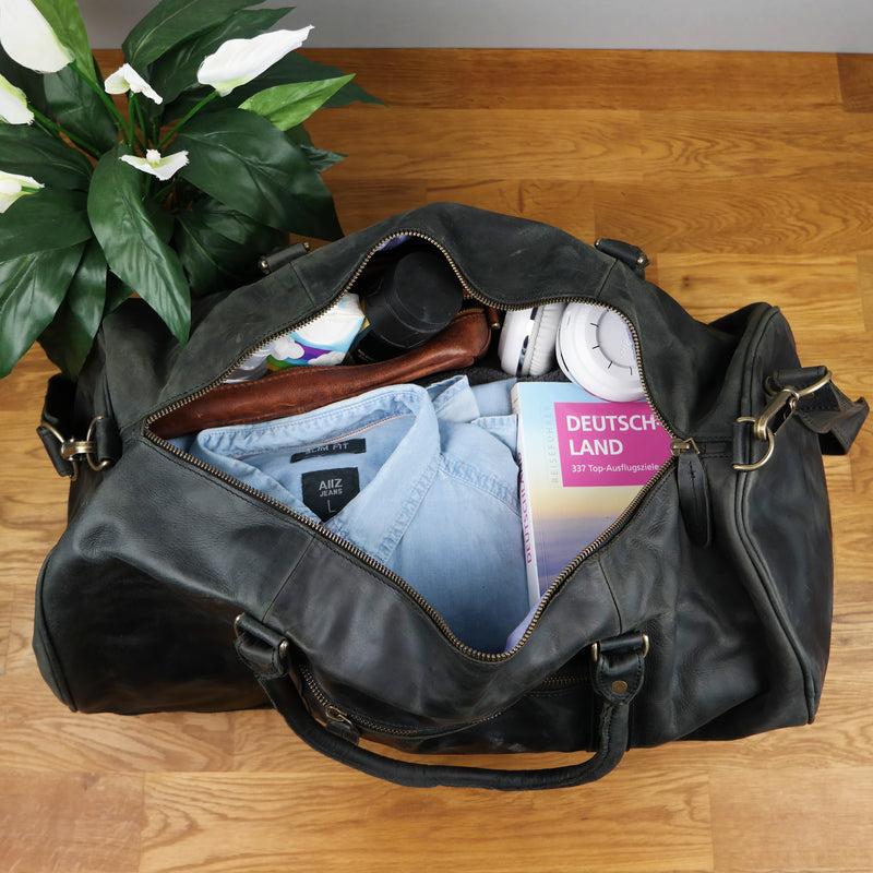 Leconi Weekender Reisetasche Sporttasche vintage Leder grau LE2004 Schlussverkauf