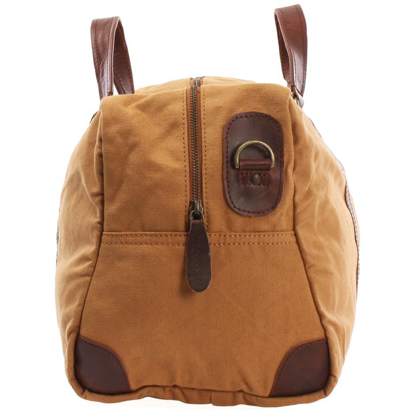 Leconi kleiner Weekender Sporttasche Canvas Leder cognac LE2009 Günstiger Verkauf