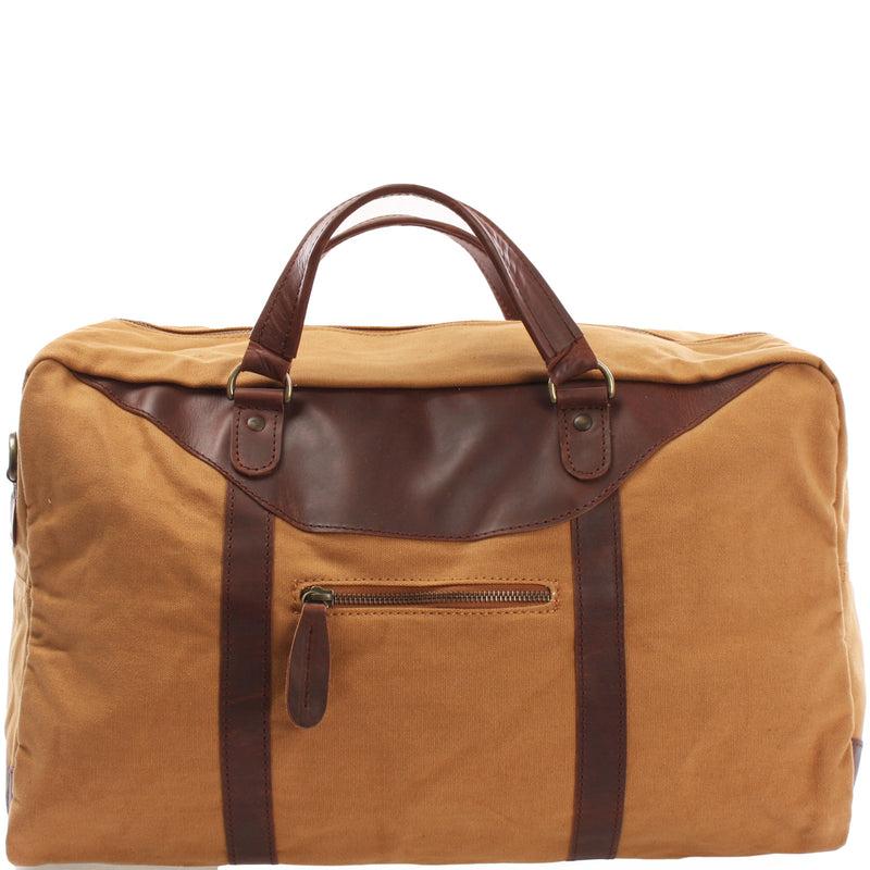 Leconi kleiner Weekender Sporttasche Canvas Leder cognac LE2009 Günstiger Verkauf
