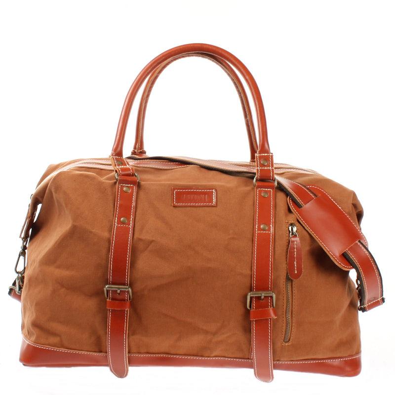Leconi Reisetasche Weekender Handgepäck Leder Canvas cognac LE2010 Fabrikverkauf