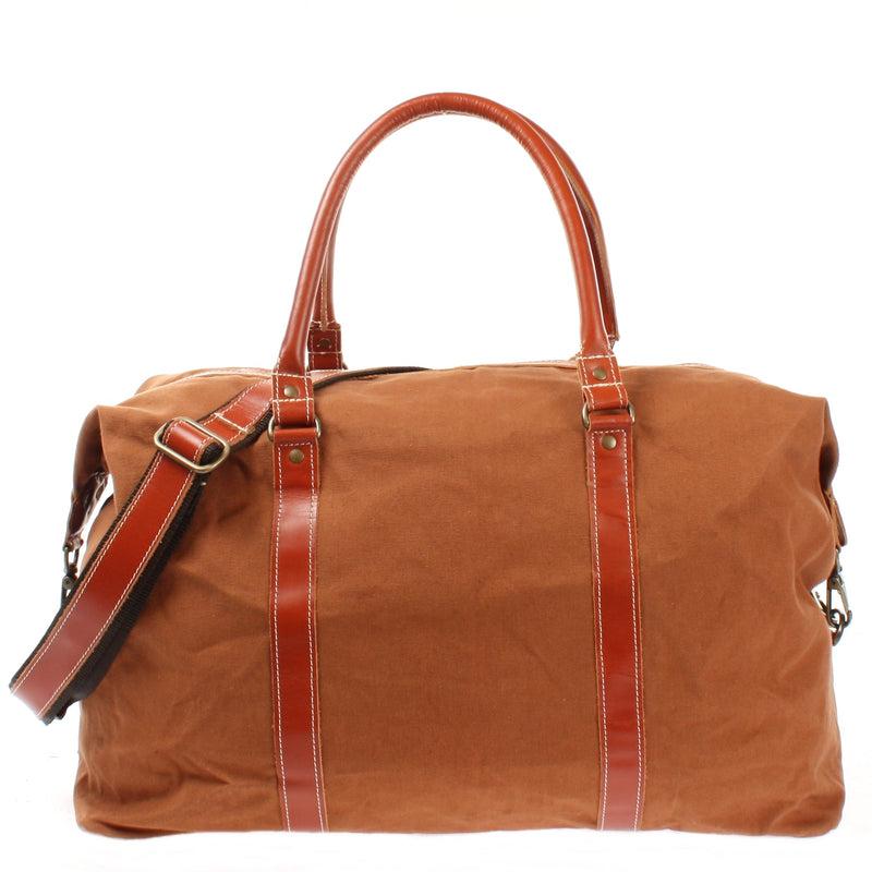 Leconi Reisetasche Weekender Handgepäck Leder Canvas cognac LE2010 Fabrikverkauf