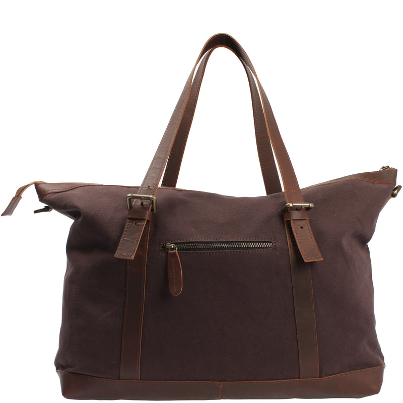 Leconi Weekender Reisetasche Shopper Damen Herren Leder Canvas mokka LE2013 Meist gekauft