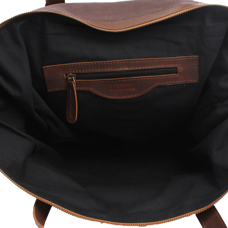 Leconi Weekender Reisetasche Shopper Damen Herren Leder Canvas mokka LE2013 Meist gekauft
