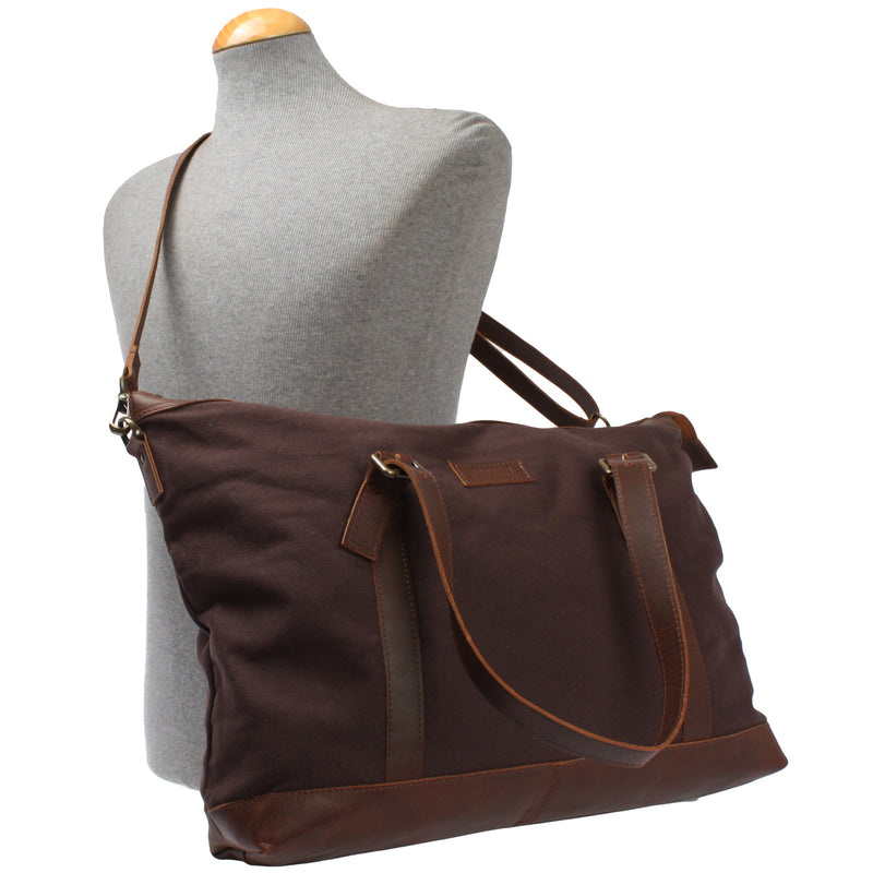 Leconi Weekender Reisetasche Shopper Damen Herren Leder Canvas mokka LE2013 Meist gekauft