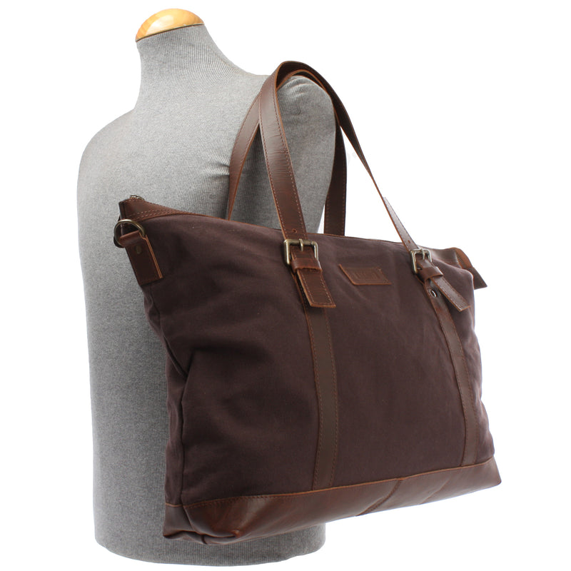 Leconi Weekender Reisetasche Shopper Damen Herren Leder Canvas mokka LE2013 Meist gekauft