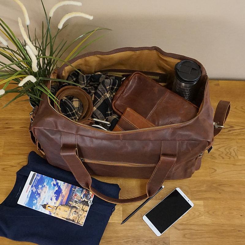 Leconi Weekender Sporttasche Reisetasche Ledertasche Damen Herren Leder braun LE2014 Blitzverkäufe
