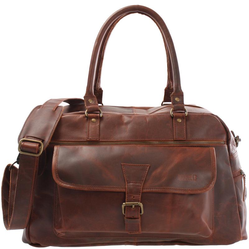 Leconi kleine Reisetasche Handgepäck Weekender Leder braun LE2023 Kostenloser Versand