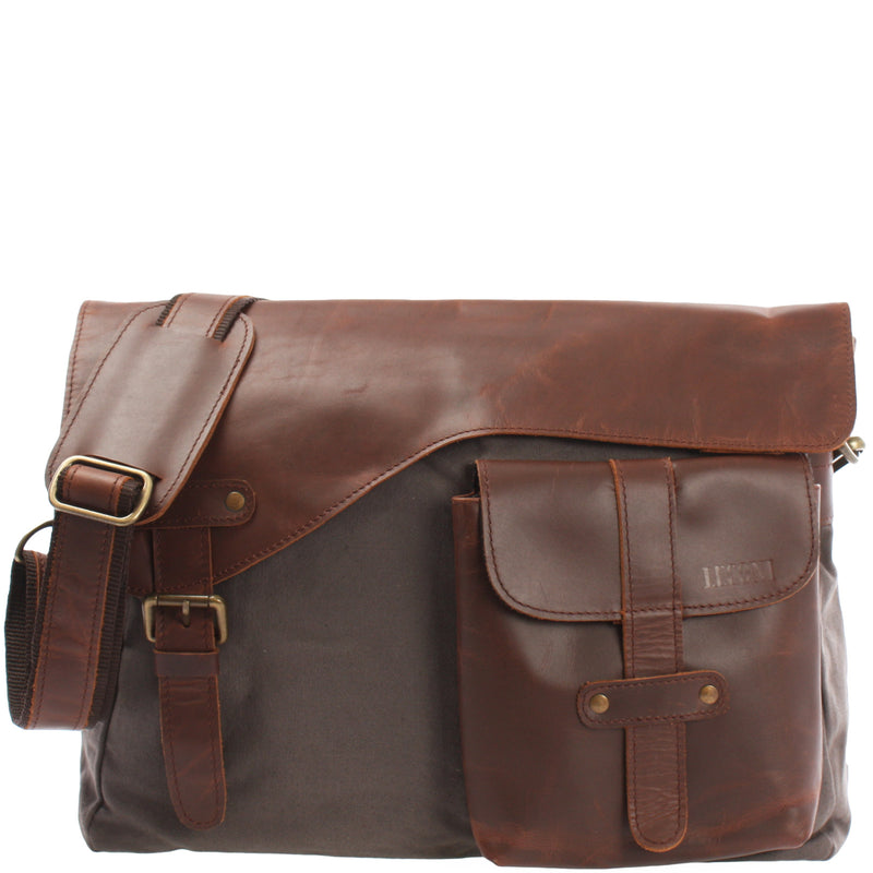 Leconi Kuriertasche Umhängetasche DIN A4 Leder Canvas grau LE3032 Limitierter Zeitrabatt
