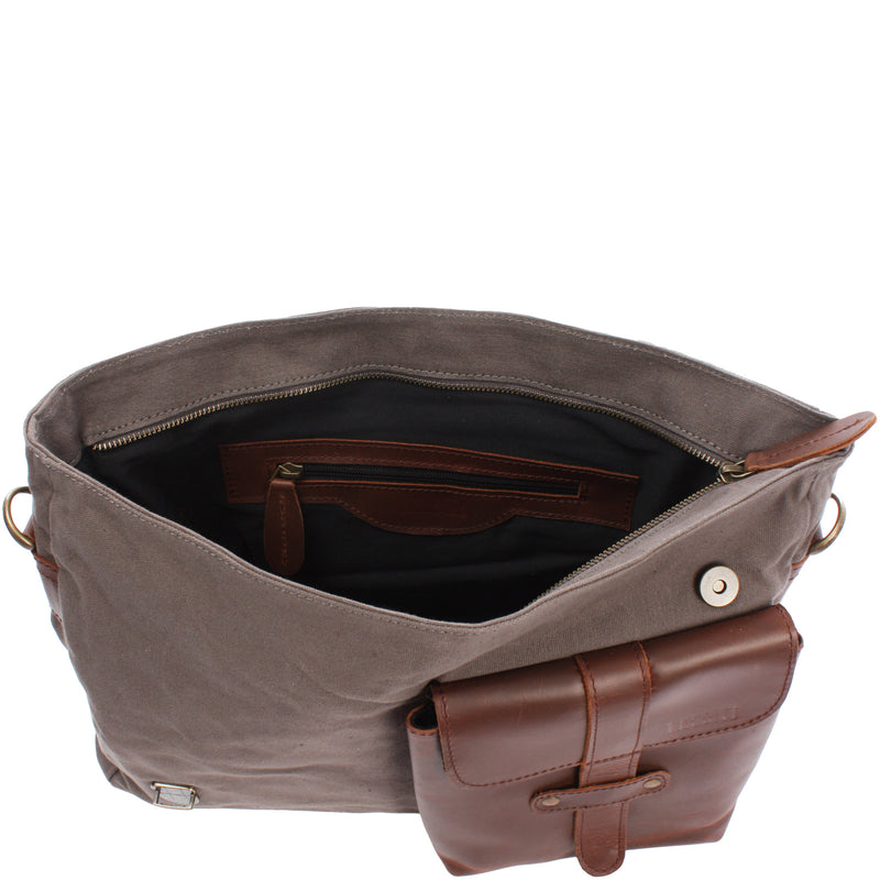 Leconi Kuriertasche Umhängetasche DIN A4 Leder Canvas grau LE3032 Limitierter Zeitrabatt