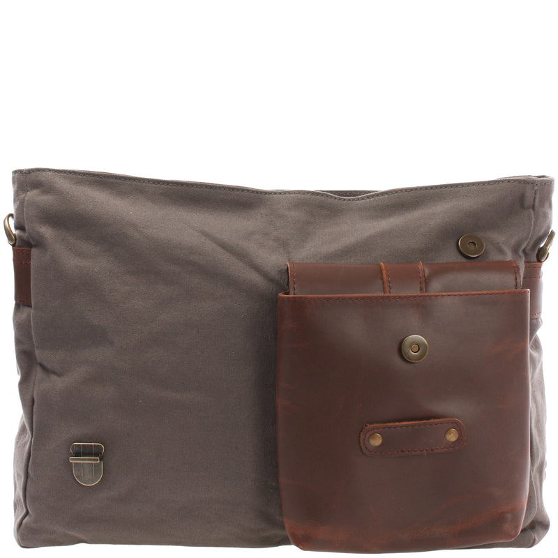 Leconi Kuriertasche Umhängetasche DIN A4 Leder Canvas grau LE3032 Limitierter Zeitrabatt