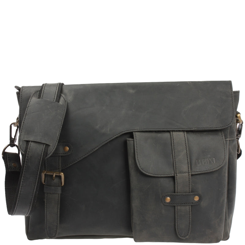 Leconi Messenger Bag Collegetasche DIN A4 Kuriertasche Leder grau LE3032 Fabrik Onlineshop