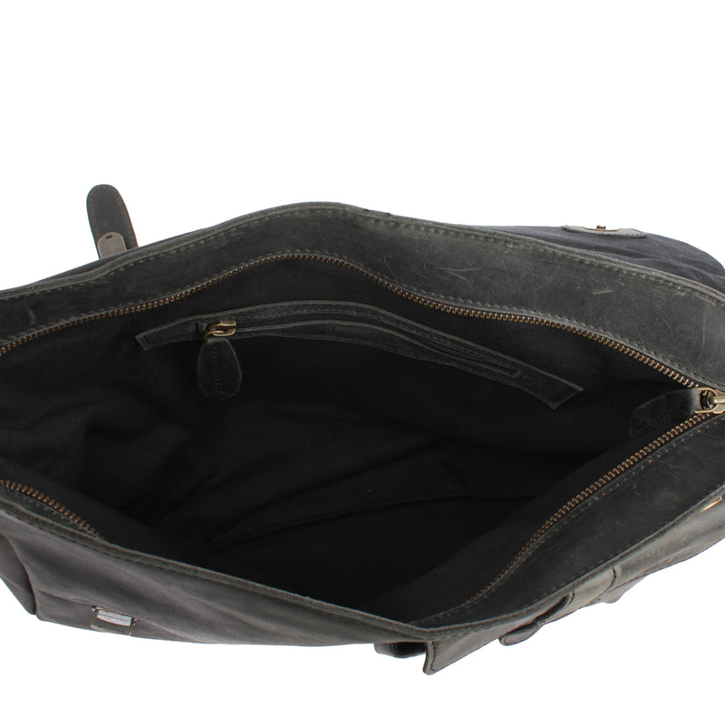 Leconi Messenger Bag Collegetasche DIN A4 Kuriertasche Leder grau LE3032 Fabrik Onlineshop