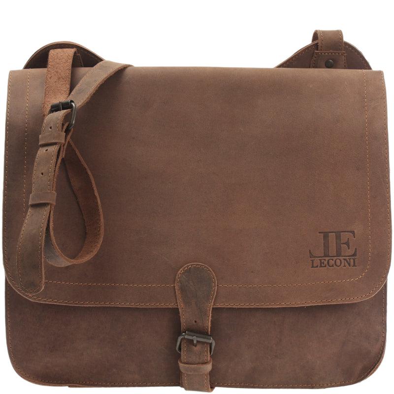 Leconi Messenger Bag Aktentasche Damen Herren Vintage Leder braun LE3020 Fabrikpreis