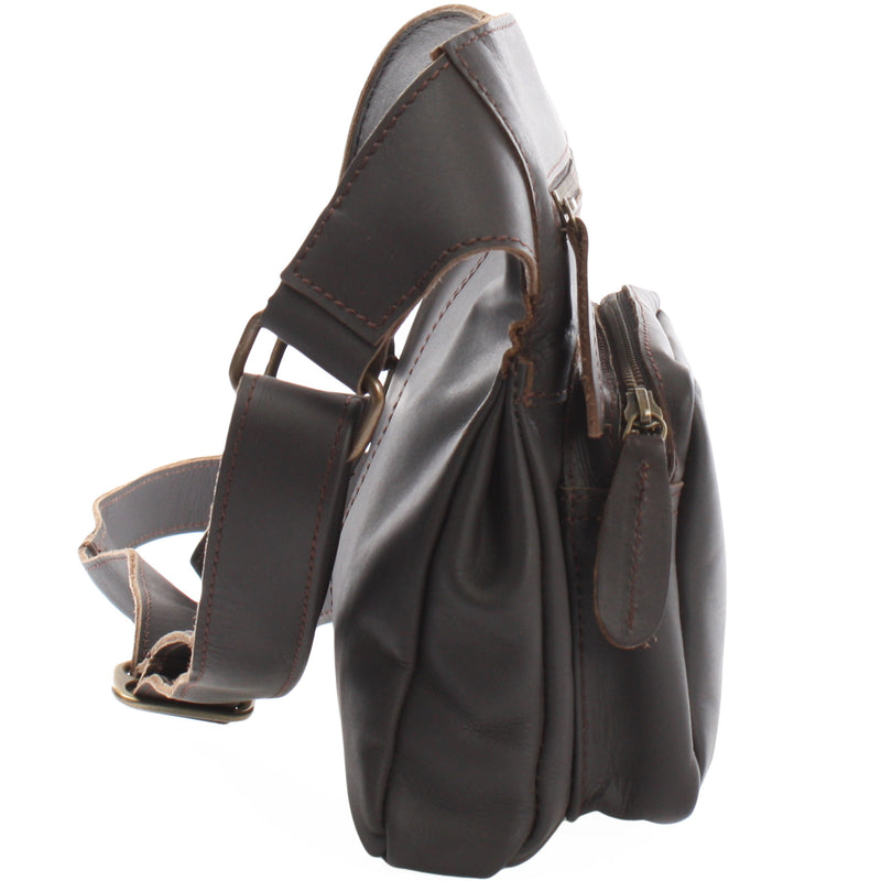 Leconi Umhängetasche Schultertasche Crossbag Damen Herren Leder dunkelbraun LE3015 Sonderangebot
