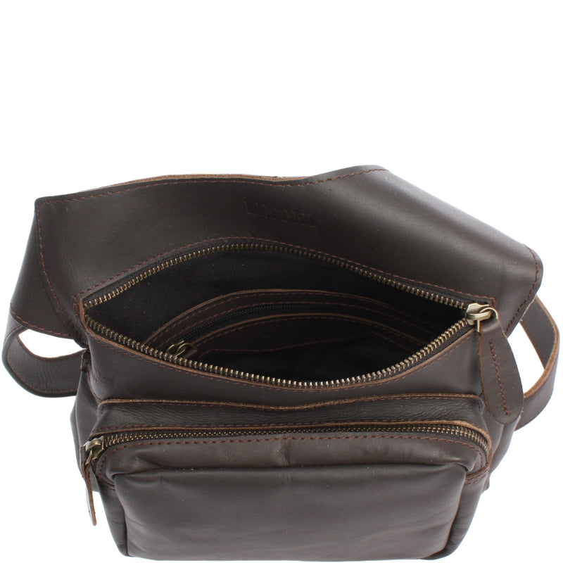 Leconi Umhängetasche Schultertasche Crossbag Damen Herren Leder dunkelbraun LE3015 Sonderangebot