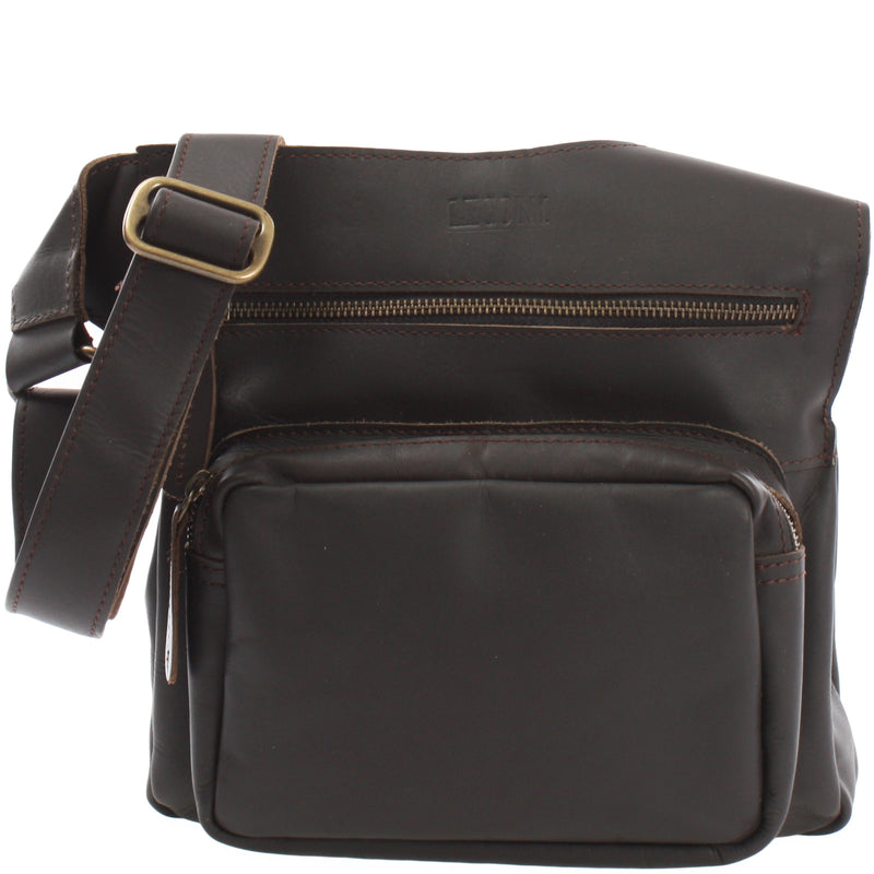 Leconi Umhängetasche Schultertasche Crossbag Damen Herren Leder dunkelbraun LE3015 Sonderangebot