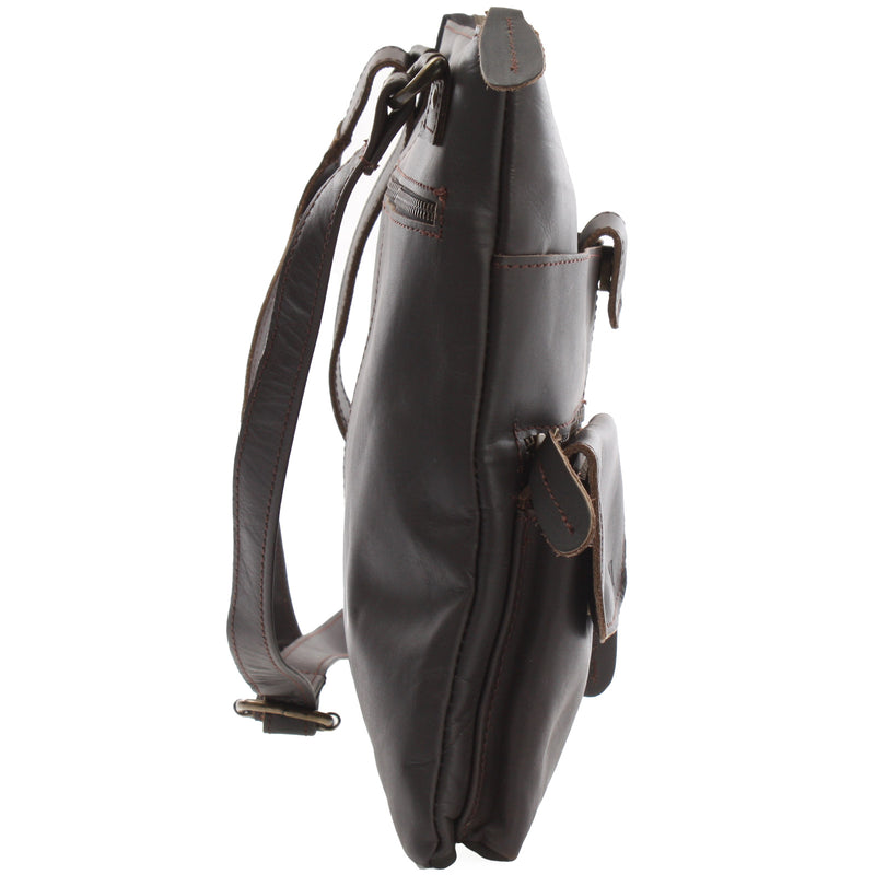 Leconi Umhängetasche Schultertasche Damen Herren Used Look Leder dunkelbraun LE3011 Rabatt