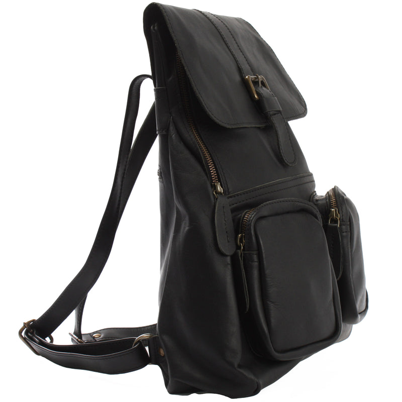 Leconi Rucksack Freizeitrucksack vintage Lederrucksack Damen Herren Leder schwarz LE1008 Günstig kaufen