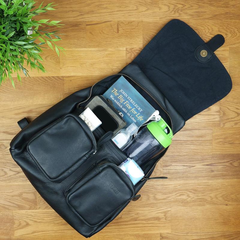 Leconi Rucksack Freizeitrucksack vintage Lederrucksack Damen Herren Leder schwarz LE1008 Günstig kaufen