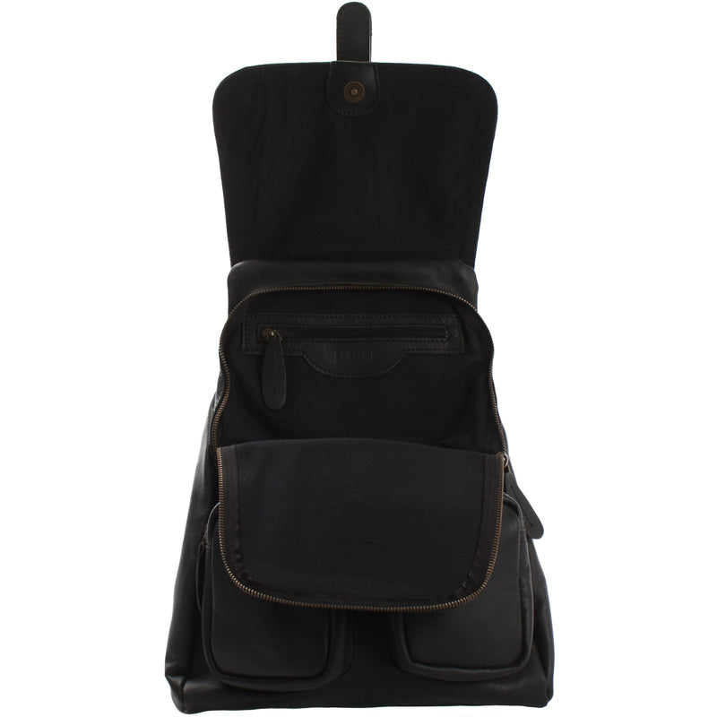 Leconi Rucksack Freizeitrucksack vintage Lederrucksack Damen Herren Leder schwarz LE1008 Günstig kaufen
