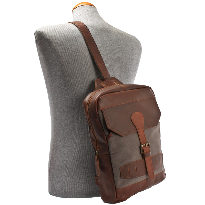 Leconi Freizeitrucksack Crossbag Rucksack Damen Herren Leder Canvas grau LE1012 Versandkostenfrei